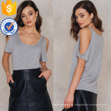 Ajuste flojo manga corta de hombro frío gris verano Top fabricación de ropa de mujer al por mayor (TA0080T)